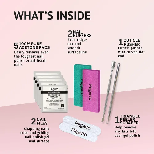 Miniatura 2 de Pronto Kit de viaje de almohadillas de acetona, removedor de esmalte de uñas y removedor de esmalte de gel con elementos esenciales de uñas: kit