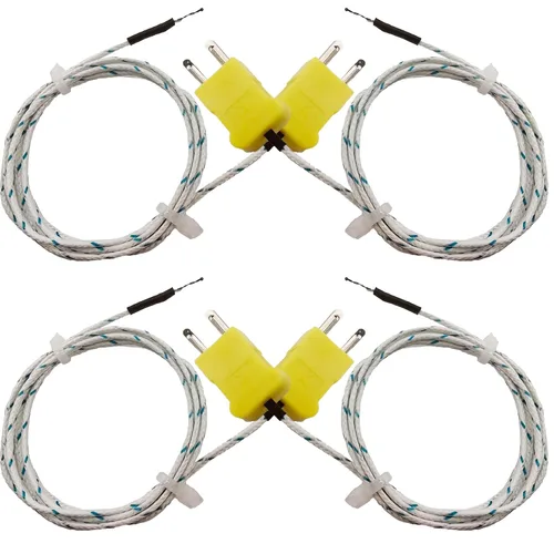 4 sondas de termopar tipo K de 1 M, sensor de temperatura de termopar tipo K con mini conector, rango de medición de línea de detección de