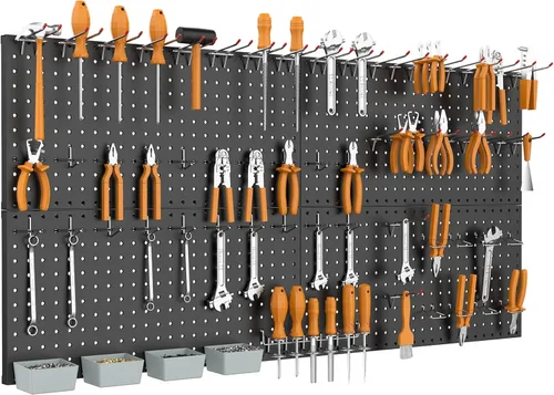 Miniatura 2 de WALMANN Kit de tablero de clavijas de metal con accesorios para pared, herramientas de garaje, sistema de tablero de clavijas para garaje, banco