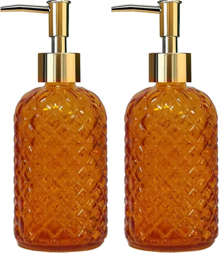 Miniatura 10 de Dispensador de jabón de vidrio verde con bomba de plástico negro, dispensador de jabón líquido para manos recargable de 12 oz, paquete de 2 botellas