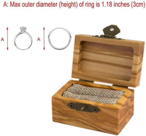 Miniatura 7 de Caja de anillo de compromiso de madera rústica Caja de anillo de madera maciza de olivo para almacenamiento de anillos de boda de propuesta