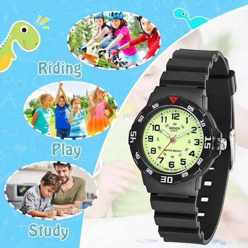 Miniatura 2 de Reloj analógico para niños, resistente al agua, para enseñar el tiempo, para niños y niñas, correa suave para aprender