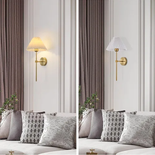 Miniatura 5 de KELUOLY Apliques de Pared Juego de 2 Pantalla de Tela Blanca Lámpara de Pared Dorada Soporte de Ménsula de Columna Iluminación de Pared Baño Tocador