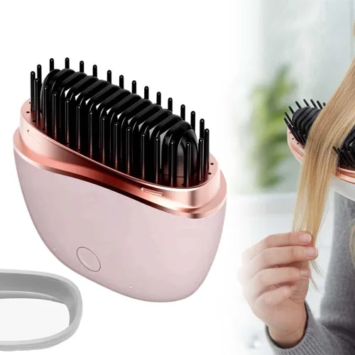 Mini alisador, nuevo peine alisador portátil recargable inalámbrico, calentamiento rápido con tres controles de temperatura, peine de viaje con Rosa