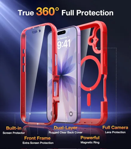 Miniatura 355 de Diaclara Funda diseñada para iPhone 16, mejorada [protección completa de la cámara], carcasa resistente de cuerpo completo con protector de pantalla