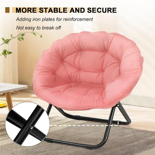 Miniatura 4 de Grezone Silla plegable con platillo, silla de luna perezosa de gran tamaño con marco de metal, cómodas sillas de dormitorio para dormitorio, sala