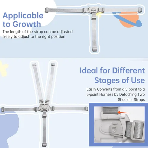 Miniatura 3 de Correas de repuesto para silla alta compatibles con Graco – Correas de arnés de 5 puntos para silla alta, correas de longitud ajustable para silla