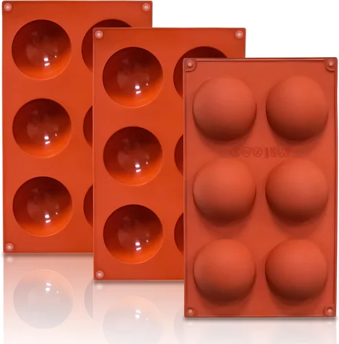 Miniatura 14 de Lerykin Paquete de 3 moldes de silicona extra grandes de 5 cavidades, molde de media esfera antiadherente para hacer bombas de chocolate caliente