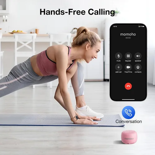 Miniatura 5 de Altavoz Bluetooth pequeño, mini inalámbrico con obturador remoto, emparejamiento TWS, micrófono integrado, altavoz Bluetooth portátil para Rosa