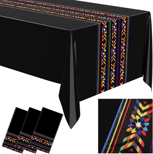 Oudain Mantel de plástico para fiesta mexicana, 6 unidades, 108 x 54 pulgadas, tejido arcoíris, desechable, impermeable, festivo, para decoración de