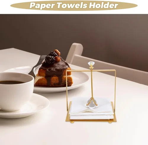 Miniatura 3 de KESYOO Metal Napkin Holder with Weighted Arm and Lift Handle, Modern Square Decorative Tissue Holder for Kitchen and Dining Table, Portable Gold