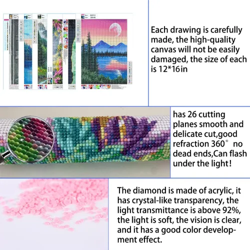 Miniatura 5 de DOTZSO Paquete de 6 Pintura de Diamantes para Adultos, Kit de Pintura de Diamante 5D para Bricolaje, Kit Completo de Arte de Diamantes con Pintura