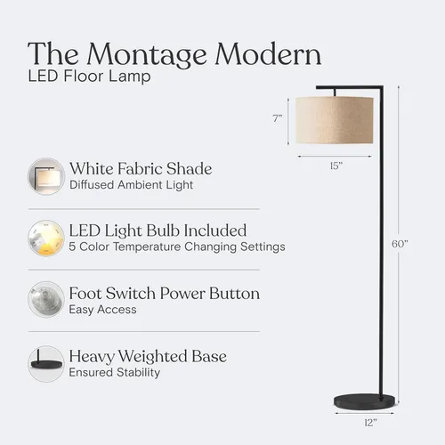 Miniatura 3 de Brightech Montage - Lámpara de pie moderna - Lámpara de pie LED con pantalla bronceada para salas de estar y oficinas - Luz de lectura para Negro