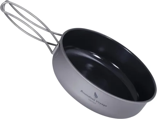 Miniatura 10 de Boundless Voyage Sartén antiadherente de titanio con mango plegable, revestimiento de cerámica antiadherente, olla de cocina para acampar al aire 36
