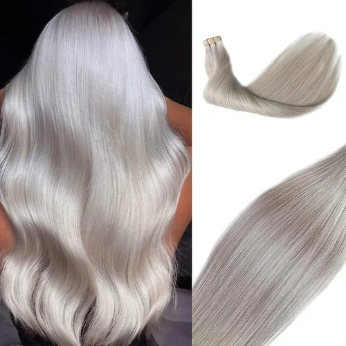 Miniatura 13 de Extensiones de cabello humano rubio con cinta, reflejos rubio ceniza y rubio platino, extensiones de cabello rubio platinado, cinta adhesiva
