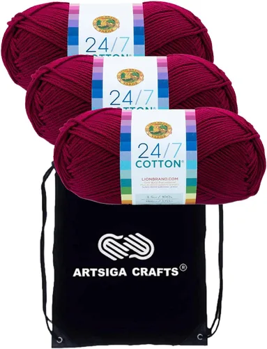 Miniatura 30 de Lion Brand 24/7 Algodón Rosa 761-101 (3 carretes - mismo lote de tinte) Hilado medio #4 de algodón para crochet y tejer con bolsa de proyecto