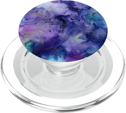 Miniatura 8 de Pintura de mármol de agua púrpura como arte con tonos azules – PopSockets agarre y soporte para teléfonos y tabletas, Negro