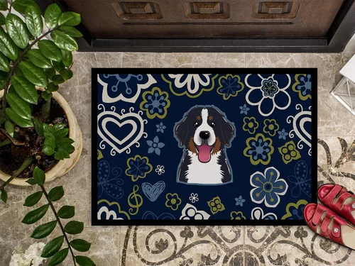 Miniatura 3 de Caroline's Treasures BB5088JMAT - Tapete para puerta delantera de perro de montaña bernés, con flores azules, 24 x 36 pulgadas, para interiores