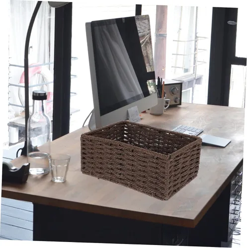 Miniatura 3 de Caja de almacenamiento rectangular de café, madera y ratán, 8.72x6.09x3.54 pulgadas