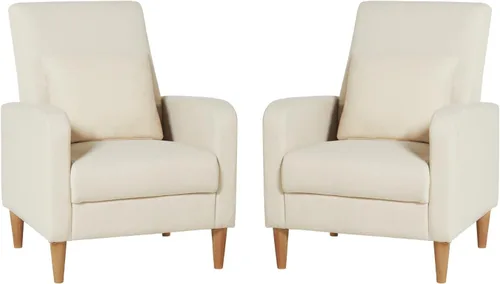 Miniatura 10 de COLAMY Mid-Century - Silla decorativa tapizada moderna con almohada trasera y patas de madera maciza, sillón acogedor de tela para sala de estar