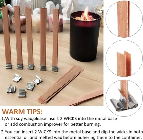 Miniatura 3 de Simoda 60 mechas de madera para velas con soporte de hierro, núcleos de velas, mecha natural respetuosa con el medio ambiente para hacer velas y 60