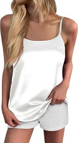 Ekouaer Camiseta sin mangas de seda para mujer, con tirantes delgados, de satén, básica, cuello redondo, espalda en Y, sedosa, tallas S-XXL