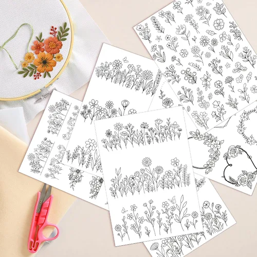 Miniatura 7 de Estabilizador Soluble en Agua para Bordado - Papel de Bordado Flower Stick & Stitch que se Lava, Patrones de Bordado a Mano de Flores Silvestres