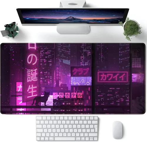 Alfombrilla de mouse japonesa para juegos, color morado, XXL, extendida, anime, genial, grande, para teclado, mouse, alfombrilla de escritorio para