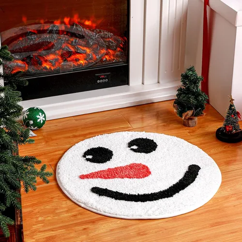 Miniatura 3 de Ceenna Alfombra de baño de Navidad, tapete de baño blanco con muñeco de nieve de 24 x 24 pulgadas, absorbente, tapete antideslizante y lavable