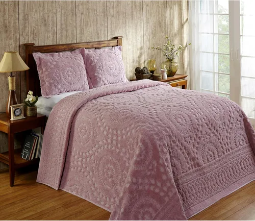 Miniatura 4 de Better Trends 1 colcha de chenilla tamaño matrimonial/doble, ropa de cama de chenilla 100% algodón, patrón de medallón ligero, decoración
