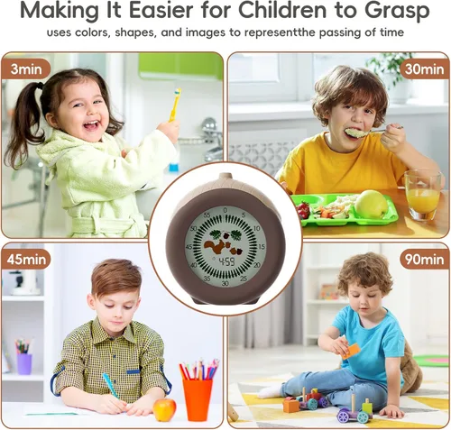 Miniatura 8 de Temporizador visual para niños, temporizador de ardilla de 299 minutos, temporizador digital con función de pausa, reloj y alarma para aula