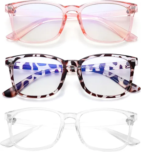 COASION Gafas de pantalla azul para niños de 3 a 12 años, paquete de 3 gafas de bloqueo de luz azul para niñas y niños, anteojos falsos para Rosa