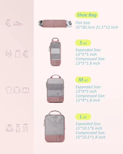 Miniatura 2 de BAGSMART - Juego de 6 cubos de compresión para maletas, juego de 6, 4 y 2, cubos organizadores de viaje, juego de bolsas expandibles, organizadores