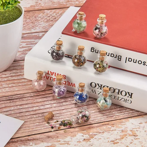 Miniatura 5 de LiQunSweet Juego de 30 piezas de piedras preciosas batidas de cristal, mini botella de deseos de cristal, piedras de reiki curativas con tapón