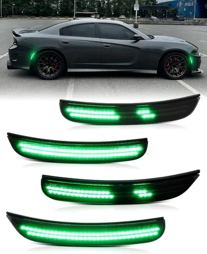 Miniatura 13 de Luces LED azules de marcador lateral para Dodge Charger 2015 2016 2017 2018 2019 2020 2021 2022 2023 2024, lámparas de parachoques delantero