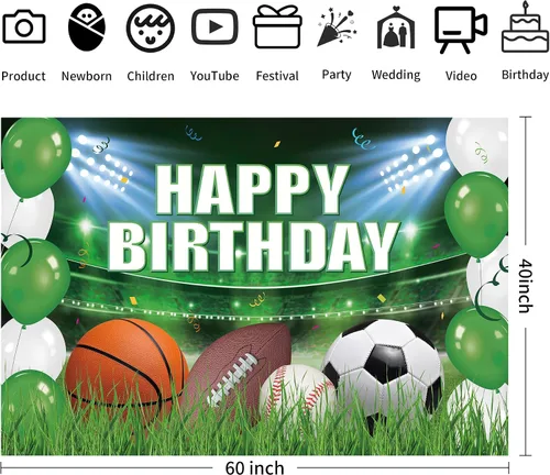 Miniatura 2 de Xigejob Suministros para fiestas de cumpleaños con temática deportiva, decoración de pancarta de fondo para fiesta deportiva, fútbol, baloncesto