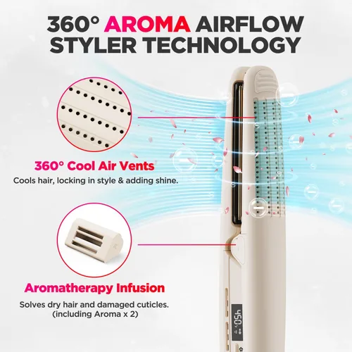 Miniatura 3 de MiroPure Plancha rizadora de flujo de aire de 360°, plancha plana de titanio 2 en 1, varita de curado profesional con aroma iónico aire frío, 13