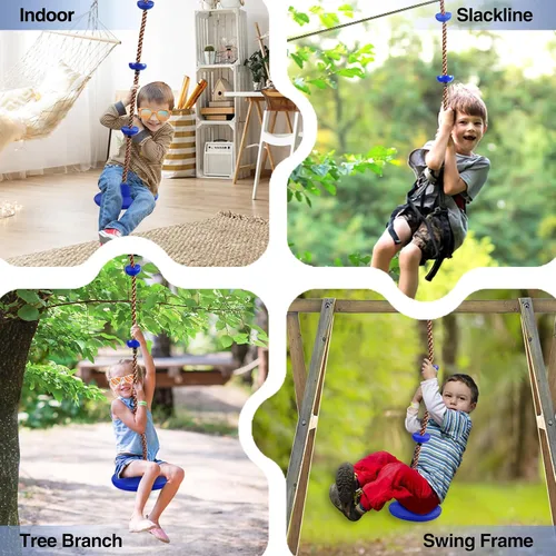 Miniatura 7 de REDCAMP Columpios de cuerda de escalada para árboles, asiento de columpio de disco de plástico resistente para niños y adultos con correa