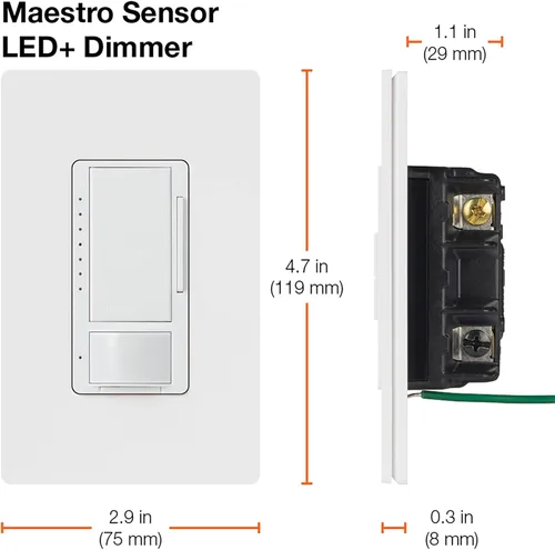 Miniatura 6 de Lutron Maestro LED+ Sensor de atenuación y vacante, un solo polo y multiubicación, MSCL-VP153M-BI, galleta