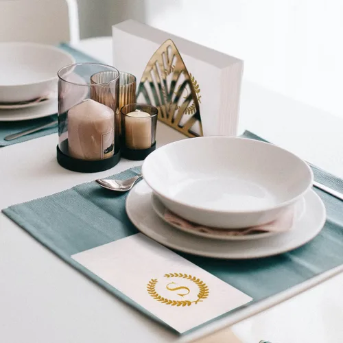 Miniatura 5 de Paquete de 200 servilletas desechables con monograma de papel de aluminio dorado con letra S, toallas de papel desechables para boda, compromiso