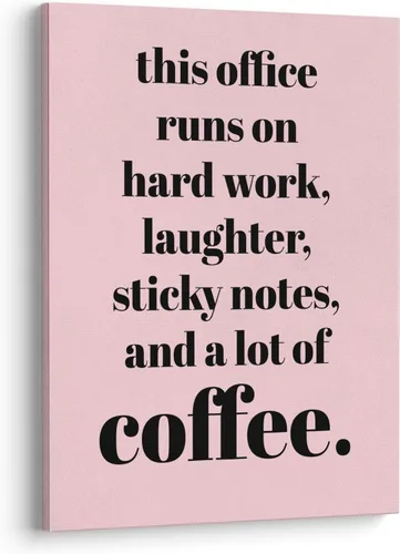XWELLDAN Lienzo decorativo para pared con cita de trabajo en equipo, humor café, decoración de lugar de trabajo, 11 x 14 pulgadas, enmarcado (rosa)