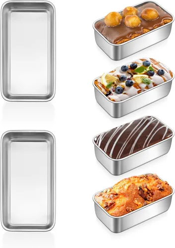 Miniatura 10 de P&P CHEF Juego de mini moldes para pan, 4 PCS moldes pequeños para pan para hornear, 6.3 x 3.5 pulgadas moldes de acero inoxidable para hornear