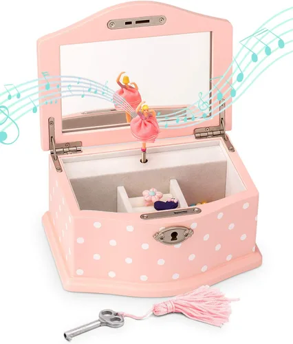 Elle Joyero - Organizador de joyas de bailarina y caja de música con cuerda de lago cisne para niñas y adolescentes, accesorios y recuerdos de
