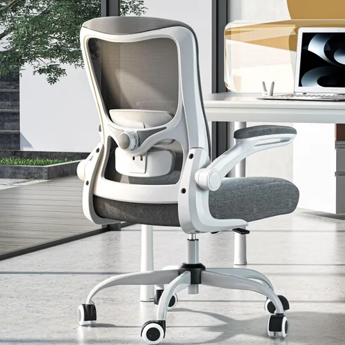 Miniatura 10 de Silla de oficina ergonómica, silla de escritorio con respaldo alto y soporte lumbar ajustable, respaldo de malla transpirable, capacidad de 330 Gris