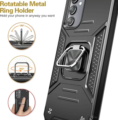 Miniatura 2 de Funda para Galaxy A15 con protector de pantalla negro para hombres y niños, cubierta híbrida de prueba de caídas con soporte para tarjeta de montaje