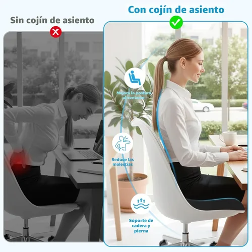 Miniatura 6 de TranquilRelax - Cojín grande para asiento de espuma viscoelástica para largas horas de sentado en silla de oficina, asiento de coche, almohadilla