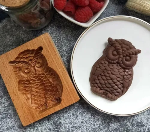 Miniatura 20 de Sello para galletas de búho 2 de madera - Molde tallado y prensa para pan de jengibre y galletas DIY (owl 2)