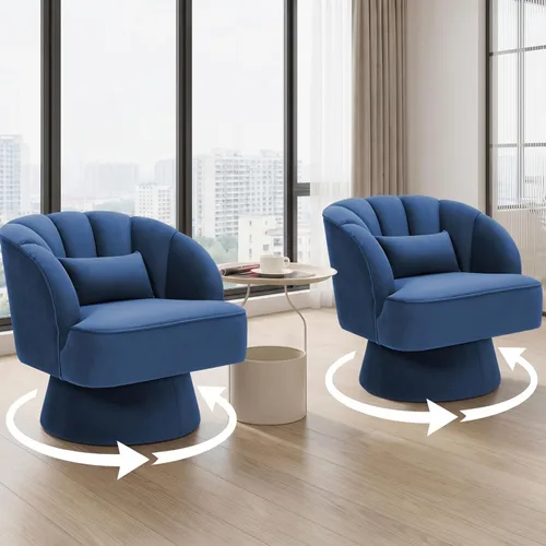 Miniatura 23 de GarveeHome Silla de acento moderna giratoria de barril, sillón tapizado de terciopelo de 360 grados con respaldo a rayas y acolchado suave, cómoda