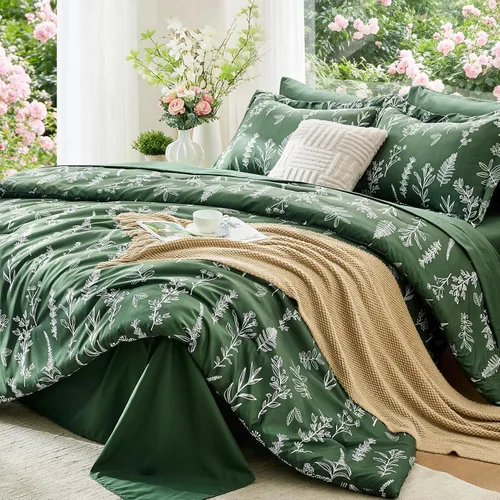 Miniatura 21 de MUXHOMO Juego de edredón tamaño individual XL, elegante juego de cama con estampado floral en una bolsa, 5 piezas, ultra suave y transpirable