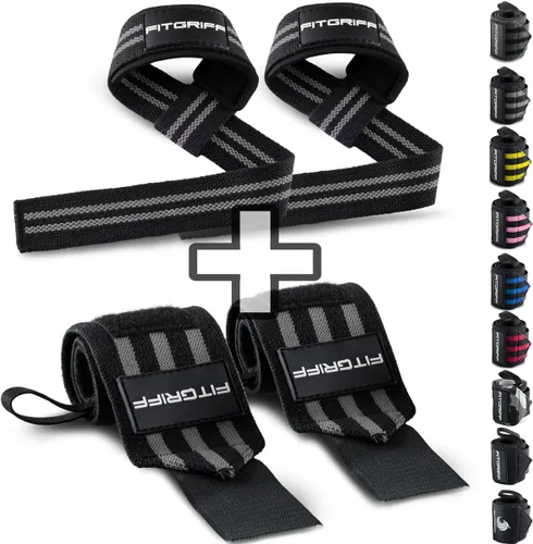 Miniatura 12 de Fitgriff® Lifting Straps & Wrist Wraps (Bundle) Superior Support for Weightlifting & Gym Workouts - for Men and Women Negro completo